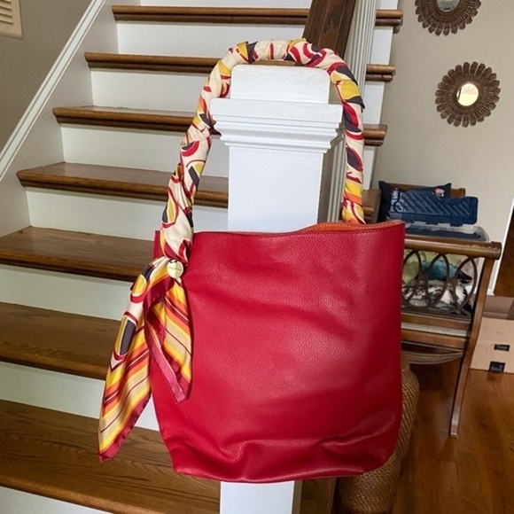 NWOT Anthropologie Maliparmi Hand Held Leather Red Tote - Picture 6 of 6